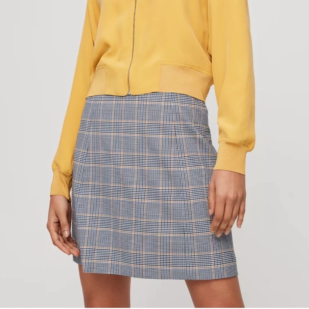 Aritzia Babaton Hopper Plaid Mini Skirt Blue / White size 2